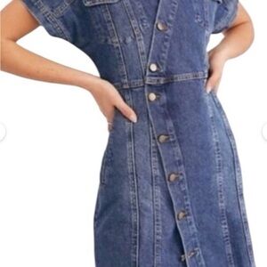 Free People Indigo Button-Front Denim Mini Dress